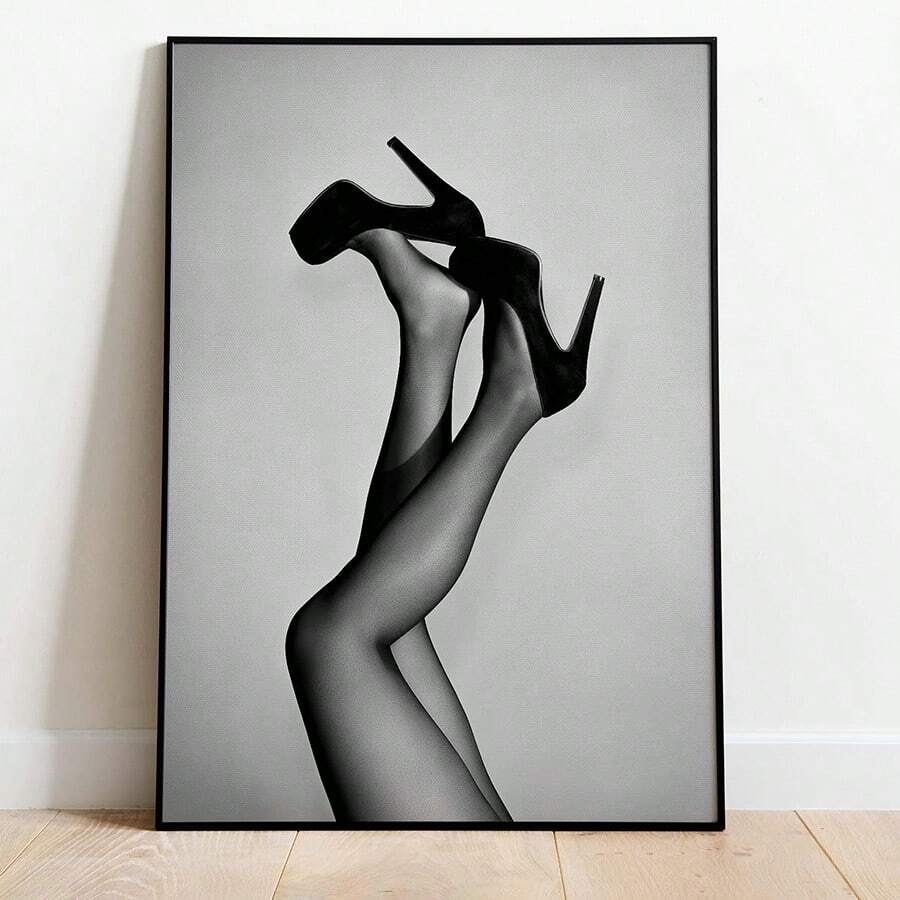 1 pièce Tableau mural représentant une femme avec des talons hauts, impression de mode de luxe stylistique sur canevas. Affiche girly noir et blanc pour décoration de chambre, salon ou collège, chambre d'étudiant. Cadeau pour elle, sans cadre