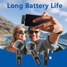 Wireless Mini Lavalier Microphone Compatible With IPhone And IPad - Wireless Dual Microphone, Plug And Play, 2.4G Ultra-Low Latency, Built-In Noise Reduction Chip, 5 Hours Working Time, Suitable For Two-Person Creation, (50mAh Rechargeable Battery) - Black - View 8