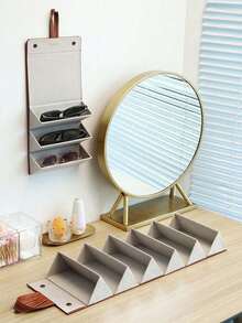 1pc Foldable Eyeglasses Storage Box, 2/3/4/5/6 Slots Black Portable Travel Eyewear Case, Multi-Purpose Glasses Organizer, Hanging Eyeglass Holder For Living Room, Bedroom, Keeps Glasses Tidy - Brown - View 5