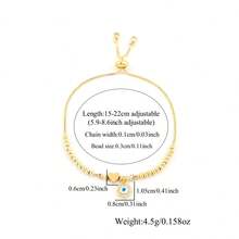 1pc Fashion Stainless Steel Heart Initial Round Eye Pendant Golden Adjustable Chain Bracelets For Women - Yellow Gold - View 2