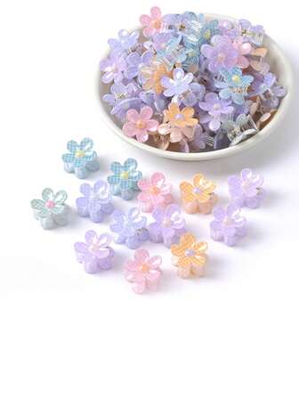 10pcs/Set 2.5cm Small Plaid & Floral Print Mini Hair Clips, Fashion & Cute Flower Pattern Hair Claw Fashion Hair Accessories Flower Claw Clips
