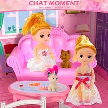 DOLOOWEE (Quick Ship)Dolls House Toys,  10 Rooms Dolls House With 2 Princesses Slide Accessories, Playset Playhouse Gift - 粉色 - 查看 2