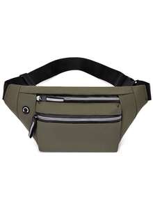 1个男女通用腰包/斜挎包，黑绿配色，休闲风，防水，多口袋，大容量，适合户外活动 - A - 查看 7