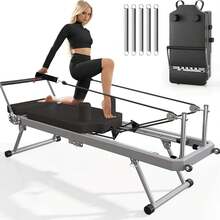 DlandHome Pilates Reformer Machine, Indoor Pilates Reformer With High Strength Alloy Springs, Foldable Pilates Reformer For Home Gym - Mô hình nâng cấp mở rộng màu đen - Xem 1