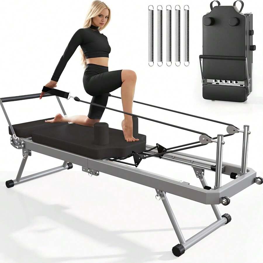 DlandHome Pilates Reformer Machine, Indoor Pilates Reformer With High Strength Alloy Springs, Foldable Pilates Reformer For Home Gym - Mô hình nâng cấp mở rộng màu đen - Xem 1