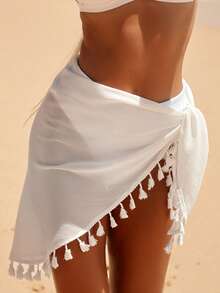 1pc Beach Sarong Cover Up Wraps For Women Swimsuit Coverups,Tassels Bikini,Short Skirts For Swimwear - A - View 11