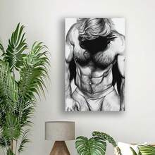 Framed Hairy Naked Guy Art Poster,Gay Art,S Exy Muscular Men (33) Canvas Painting Wall Art,Pictures,Cuadros Para La Sala,Dom Decor,Room Decor,Bathroom Decor,Painting,Made In The USA Products Home Decor And Accessories - Framed - View 4