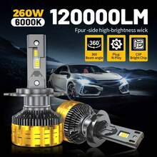 SEREE 2pcs 6000K LED Car Headlights - 120,000 Lumens High Brightness, FPWR Side-Emitting Design, 360° Beam Angle, N-Play Chip, Aluminum Alloy Housing, Plug & Play With External Driver For H3 Low/High Beam Upgrade - H3 - Xem 9