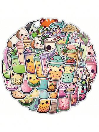 50pcs Cute Milk Tea Food Stickers Stickers For Laptop Water Cup Refrigerator Book Luggage Table Helmet Skateboard Guitar Scrapbook DIY Boxes Packing Label Party Sticker