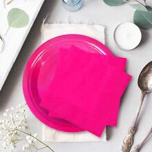 100Pcs Hot Pink Pa Rty Supplies Set Disposable Party Dinnerware Sets 50Pcs Paper Plates 25Pcs Napkin 25Pcs Cups For Wedding Birthday Party Supplies Table Decorations - 玫紅色 - 查看 7