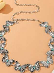 1 件夏季波西米亚风复古蝴蝶腰链，带绿松石珠，可调节