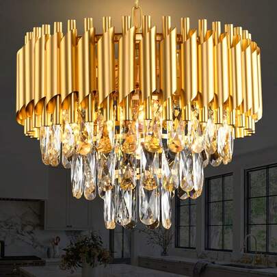 Gold Chandelier 3-Tier Dining Room Chandelier Light Fixtures Modern Chandeliers For Dining Room Small Pendant Light Fixture For Living Room Foyer Kitchen Island Entryway Round 5 Light W15.7"