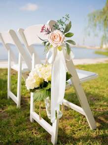 5/2/1pc Artificial Flowers Champagne Rose Green Leaves Ribbon Wedding Decor Table Centerpiece Chair Back Flower Aisle Decoration Photo Props