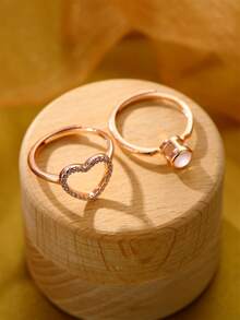 Custom Personalized Projection Ring With Photo, Unisex Customized Photo Engagement Rings, Wedding Jewelry, 2pcs Heart Adjustable Ring, Valentine's Day & Christmas Gift - Gold - View 5