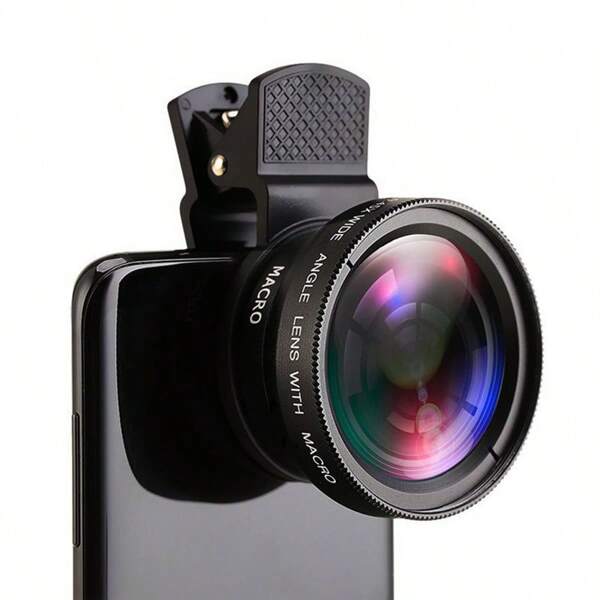 2-In-1 Clip-On 37mm 0.45X 49UV Super Wide Angle Macro Lens Kit For Smartphone Camera