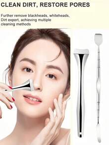 2 件面部清洁工具、面部护理刮刀、美容清洁工具、适合所有皮肤类型、男女通用的非过敏性不锈钢黑头去除工具、双头黑头钳和黑头去除套装、黑头清洁器：面部毛孔清洁器、去角质剂和按摩工具，使皮肤光滑