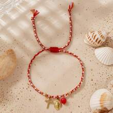 1pc Colorful Woven Religious Bohemian Style Beaded Bracelet Jewelry For Women, Summer Multi-Color Round Bead Accessories