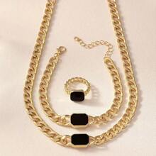 Set de 3 piezas de joyería para mujer, collar, pulsera y anillo de moda y estilo casual, adecuado para uso diario, regalo para amigas, para mujeres, para vacaciones