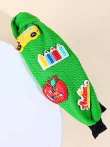 1/3 件女童开学宽发带，卡通学校/巴士/苹果/铅笔头带，开学第一天适用，女学生礼物，发饰（红色、黄色、绿色、蓝色）