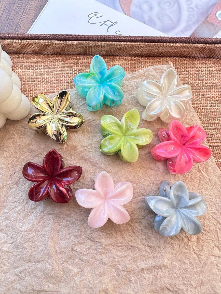 8个/套 4厘米小雏菊发夹 - 大理石纹理波浪花朵设计 - 马尾爪夹 - 优雅可爱风格,适合日常佩戴,优雅发饰,秋冬季度假必备,女士夏季海滩假日必备 - 彩色 - 查看 1