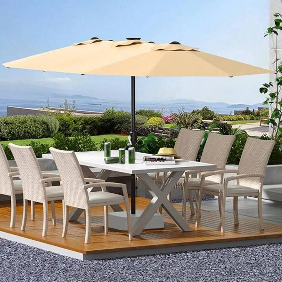 mteryoing 13FT Outdoor Umbrellas For Patio, Double-Sided Rectangular Patio Umbrella Market Umbrella With Base Waterproof And Windproof Fade Resistant Canopy For Deck Pool Garden Backyard - Màu be - Xem 1