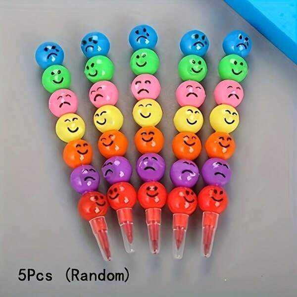 5 Pcs Happy Cartoon Face Crayons - Colorful Gourd Design For Students, Great For School Supplies, Birthdays, Christmas And Halloween Gifts, Cute Mini Back To School Supplies