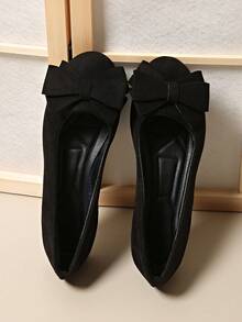 Teenage Girls' Cute Bow Flat Slip-On Loafers - Black - View 7