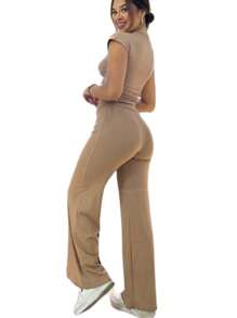 Conjunto Feminino Pantalona + Blusa em Malha Ribana Ana Ruga