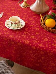 1 pezzo Tovaglia natalizia rossa con motivo a campanelle dorate, lavabile in lavatrice, tovaglia rettangolare adatta per tavolo da pranzo, tavolino da caffè, comodino, ideale per ristorante, festa, vacanze natalizie, Natale, Capodanno, decorazione, regalo