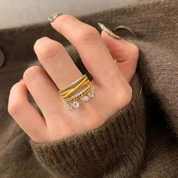 Fashionable Elegant Flowing Tassel Finger Ring, Cross-Wrapped Design - Suitable For Women, Daily Wear, Gift, Party, Banquet, Vacation, Casual Occasions