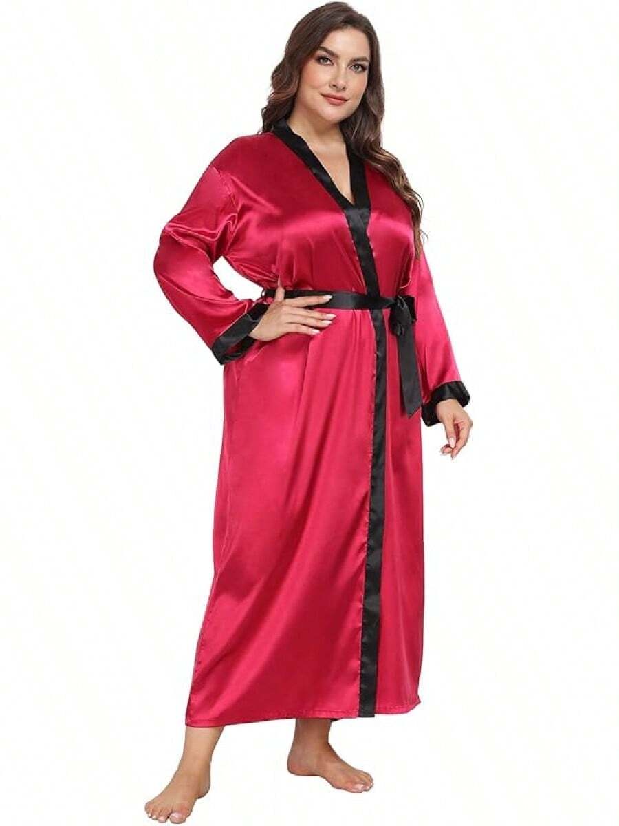 Womens Plus Size Silky Satin Kimono Robe Floral Long Bathrobe Wedding Sleepwear Dressing Gown