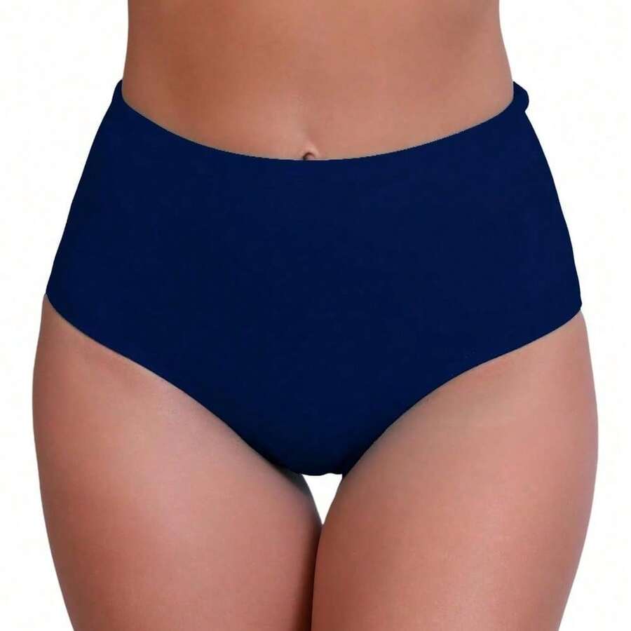 Women's High Waisted Swim Bottoms Swimsuit Full Coverage Bikini Bottoms - Navy - View 1