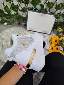 Tenis Zapato de Mujer Plataforma Cuña,  Cómodos, con detalles Métalicos Cadena , Juvenil     Casual  Fiesta  Al aire libre  Sexy          Fiesta  Oficina  Casa  Exterior 4037 - Blanco Charol - Ver 3
