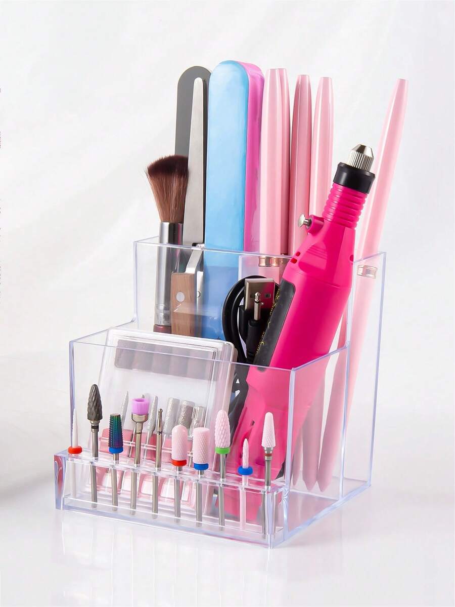 1 件迷你美甲钻机收纳盒，10 孔美甲钻头支架收纳，亚克力化妆品收纳盒美甲工具架展示架 - 無色 - 查看 1