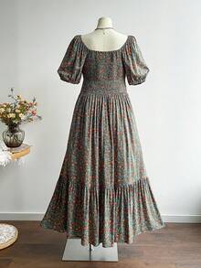 Rusttydustty 大码女式碎花休闲度假短袖/长袖连衣裙，波西米亚风格，适合海滩装扮、夏威夷音乐节和热带度假。 - 綠色 - 查看 7