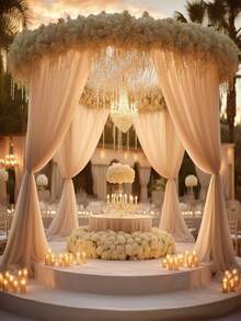 1 件，优雅的香槟色婚礼拱门薄纱面料，1 包 75 厘米/160 厘米 X 600 厘米/800 厘米，窗帘薄纱背景窗帘婚礼派对天花板装饰，非常适合婚礼装饰、周年纪念、仪式招待会。