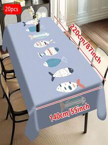 1/20 Stück moderne geometrische Fisch bedruckte Tischdecke, geeignet für Heimdekoration, Picknicks und Feierlichkeiten, Farbschemen in Hellblau und Grau, maschinell hergestelltes Polyesterfasergewebe, Tischtuch für den Esstisch.