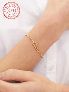 925 Silver Custom Ladies Fashion Bracelet, Unique Font Personalized English Name Bracelet , Suitable For Vacation Wear, Daily Out Wear Fashion Jewelry - Multicolor - View 2