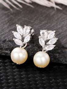 1 Pair Children Fashion Cubic Zirconia & Faux Pearl Stud Earrings For Girls Gifts For Daily Decoration For Party Jewelry Birthday Gift
