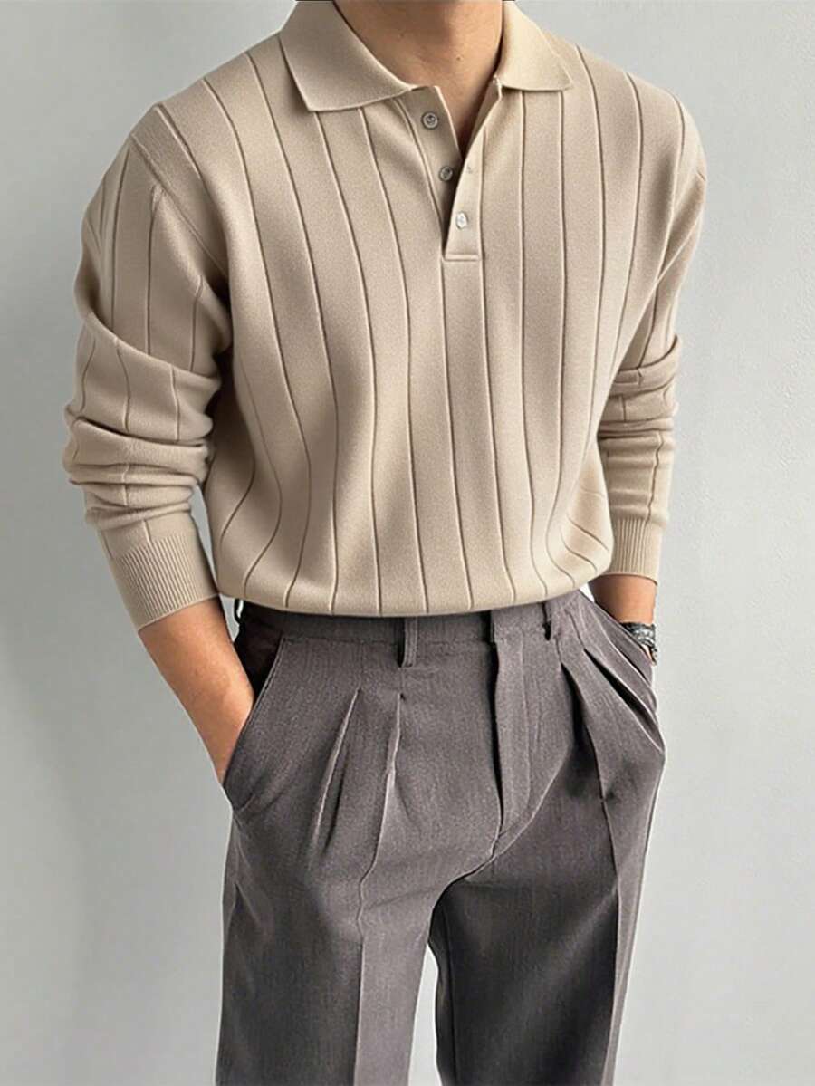 Áo len cổ polo thời trang công sở giản dị cho nam - Màu Khaki - Xem 1