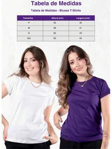 Kit 2 Women's Blouses Baby Look Basic T-Shirt 100% Premium Cotton Traditional Plain T-Shirt - 黑/藍 - 查看 4