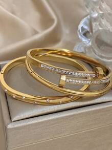 Pulseiras elegantes de aço inoxidável banhadas a ouro 18K com diamantes e zircônias para mulheres, presente para mães, presente para professores, joias para viagens de verão na praia, joias estilo boho, acessórios para raves/baile de formatura/festas/diários, presente de volta às aulas, presente de aniversário, presentes para madrinhas, acessórios para o Orgulho LGBTQIA+