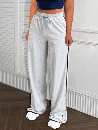 LovelyWholesale 夏季大码女士运动休闲抽绳侧条纹运动裤