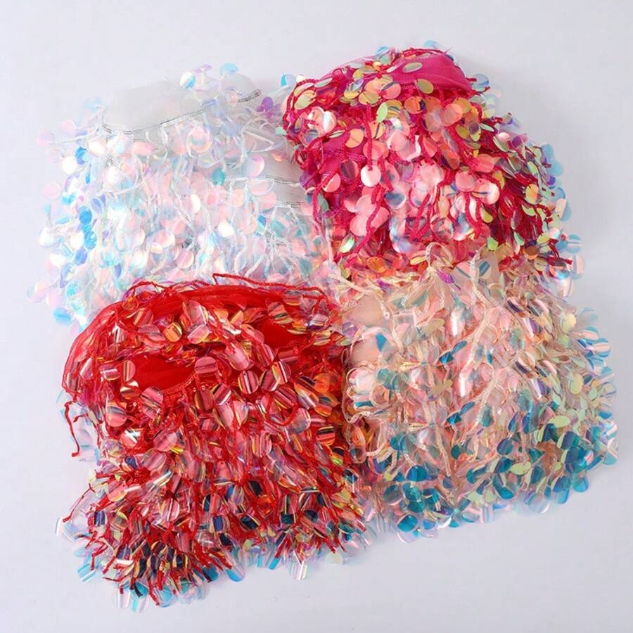 2 Yards Colorful Sequins Tassel Fringe Floral Tulle Lace Ribbon Trim Edge 21cm Edging Trimmings Fabric Embroidered Applique Sewing Craft Prom Party Dress Halloween Costume Wedding