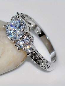 Nhẫn bạc Sterling 925 đính đá Cubic Zirconia vuông thanh lịch, Nhẫn đính hôn và cưới sang trọng dành cho nữ, Phụ kiện tinh tế - Bạc - Xem 7