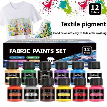 12 Color Textile & Glass Paint Set (25ml/Bottle) - Acrylic Craft Paints For DIY Clothes, Tumblers, Canvas Art, School Supplies,Back To School