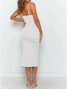 Women's Adjustable Spaghetti Straps Sleeveless High Waist Split Midi Bodycon Cocktail Party Dress, 2025 Style - 白色 - 查看 3