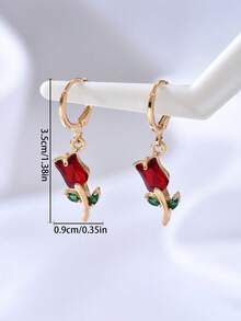 1 Pair French Fashion Copper Inlaid Cubic Zirconia Rose Flower Hoop Earrings For Women - Multicolor - View 7