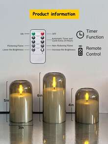 1/3件組 無火燭光燈 附定時器/遙控器，電池供電，逼真燭芯，溫暖火焰，適用於居家、臥室、婚禮、求婚、聖誕節、萬聖節、派對 - 灰色 - 查看 11