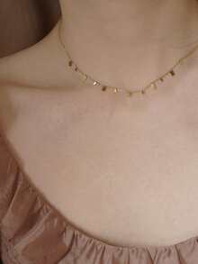 Nooxian 1pc Fashionable Stainless Steel Necklace For Women, Minimalist Geometric Cube Tassel Pendant Sweater Chain (Pendant Quantity Random) - Yellow Gold - View 9